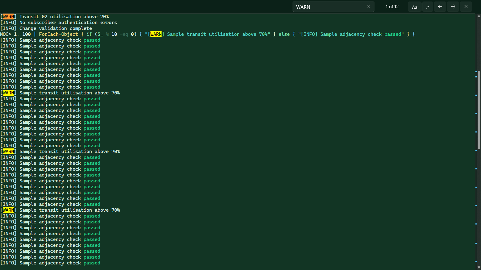 Overview ruler with search marks beside a fictional ISP log