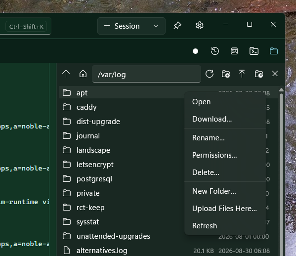 SFTP file pane following the terminal directory