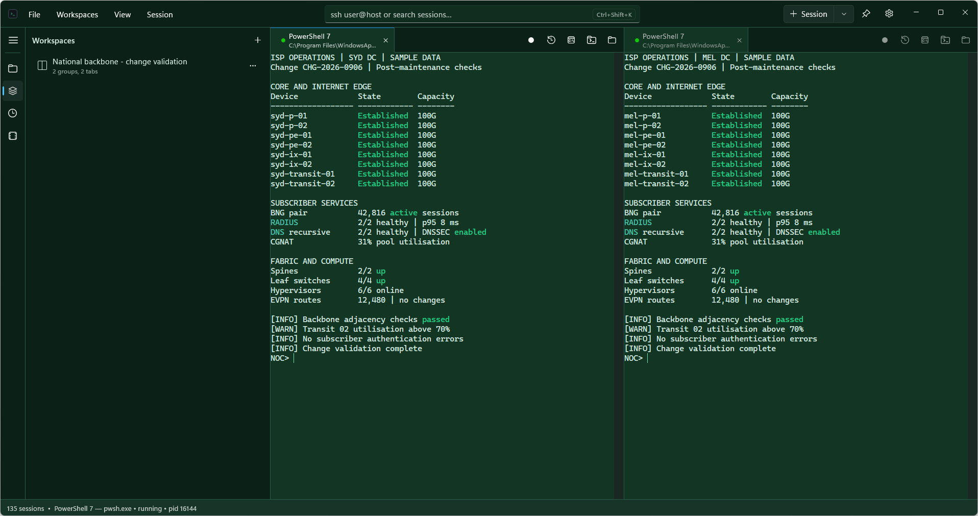 Workspaces sidebar with saved tab groups